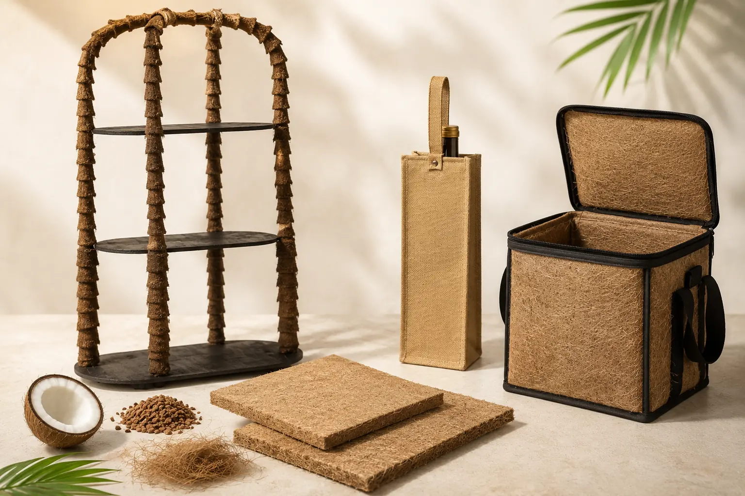 Up-cycled coconut by-products made into fiber materials