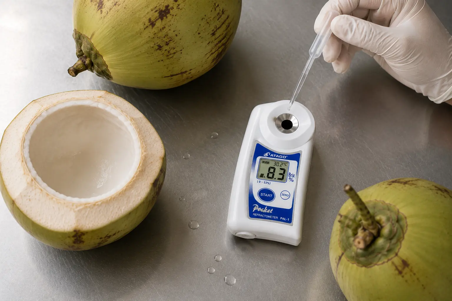 Quality control testing of coconut water Brix levels